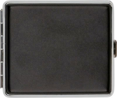 Flat Metal Frame Cigarette Case: Black Leatherette