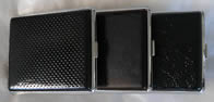 Chrome frame cigarette case : Assorted   black leatherette