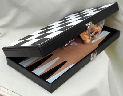 Backgammon Set & Chess Set in Black PU Carry Case