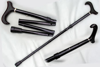 black folding crutch stick with Derby handle
