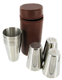 10x80ml numbered Stainless steel cups, in Spanish leather case