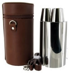 3x8oz Stainless steel hunt flask set in Spanish leather, 3 cups