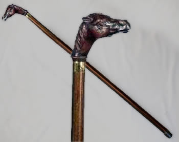 Walking Stick with Brown Horse Head; Brown beechwood shaft
