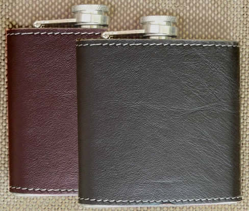Top-stitched Kudu leather-covered Stainless Steel Hipflask